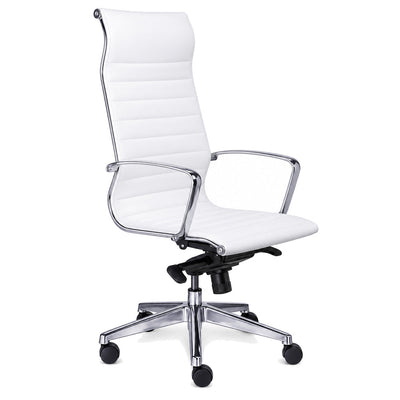 Silla de Oficina Directiva Respaldo Alto Retro - REQUIEZ RETRO RE-1750B 102-01750 - Blanco - Tapiz Poliuretano Color Blanco con Base de Aluminio Pulido