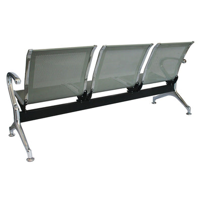 Banca de aeropuerto Offiho OHR-2800-3PCR de 3 plazas con asiento y respaldo en lámina de acero troquelada perforada y patas cromadas