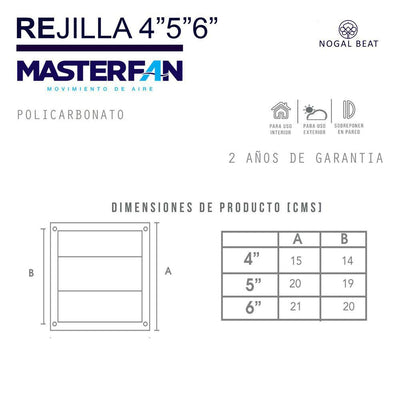 Rejilla Accesorio Ventilas por Gravedad - MASTERFAN REJILLA 4 - Blanco - Ducto de Salida de Aire Accesorios para Oficina Oficinas Mobiliario Auxiliar Complementos Accesorios Corporativos Material de Oficina Suministros de Oficina Equipo de Oficina