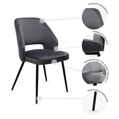 SILLA KINGSTRONG ASTURIAS Z001 SILL0903736 | Silla Ocasional | Base 4 Puntas de Metal | Estilizado Forrado en Tela | Interior