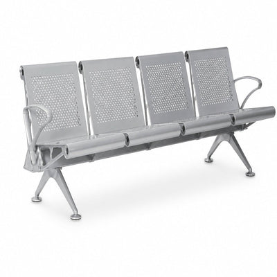 Banca de Visita para Oficina Sky Cuatro Plazas Pintura Horneada Color Gris - VERSA ALTUS SKY - Estructura Aluminio - Asiento y Respaldo en Dos Piezas de Lamina - BT-S0904 - VERSA - NOGAL BEAT - Banca de Visita