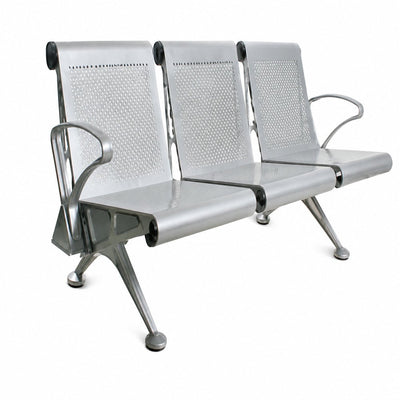 Banca de Visita para Oficina Sky Tres Plazas Pintura Horneada Color Gris - VERSA ALTUS SKY - Estructura Aluminio - Asiento y Respaldo en Dos Piezas de Lamina - BT-S0903 - VERSA - NOGAL BEAT - Banca de Visita