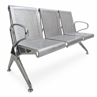 Banca de Visita para Oficina Triton Tres Plazas Pintura Horneada Color Gris - VERSA ALTUS TRITON - Estructura Aluminio - Asiento y Respaldo en una Pieza de Lamina - BT-TN1103 - VERSA - NOGAL BEAT - Banca de Visita