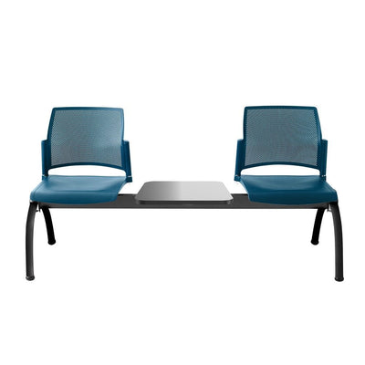 Banca Labenze Replay 108-6003M de 2 plazas con mesa, respaldo multiperforado y base de acero negro