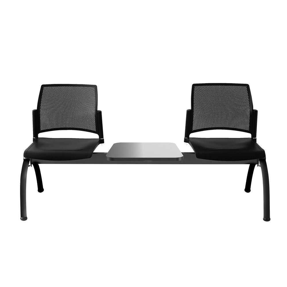 Banca Labenze Replay 108-6003M de 2 plazas con mesa, respaldo multiperforado y base de acero negro
