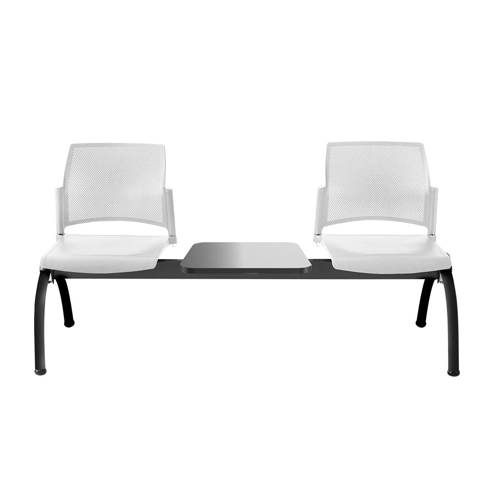 Banca Labenze Replay 108-6003M de 2 plazas con mesa, respaldo multiperforado y base de acero negro