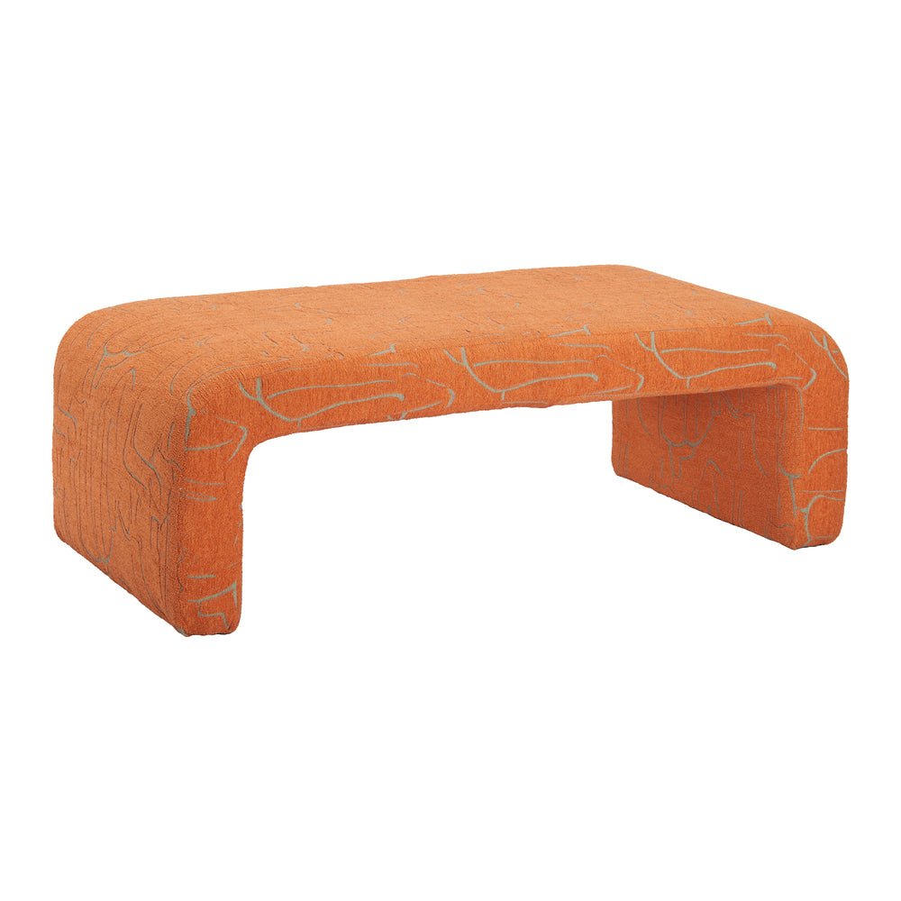 Banca para Comedor de Empresa 1 Plaza - ZUO NENDO - Naranja Abstracto - Asiento y Respaldo Tapizados en Tela Estampada - 110702 - Zuo - NOGAL BEAT - Banca