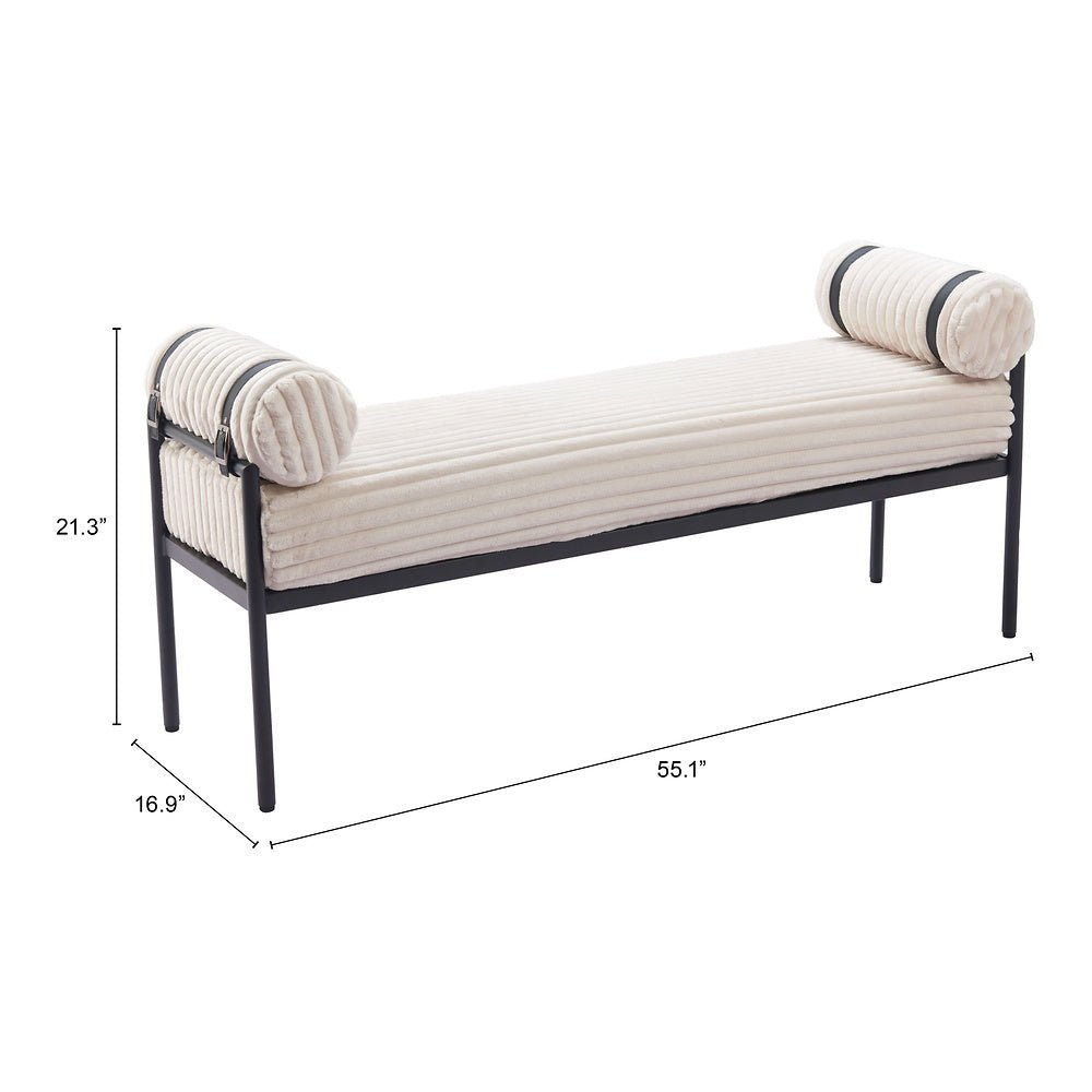 Banca para Lobby 2 Plazas - ZUO BARROW - Crema - Asiento y Respaldo Tapizados en Pana - 110353 - Zuo - NOGAL BEAT - Banca