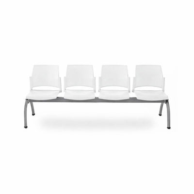 Banca de sala de espera Labenze Replay 108-06104 de 4 plazas con respaldo multiperforado en polipropileno y estructura tubular de acero gris