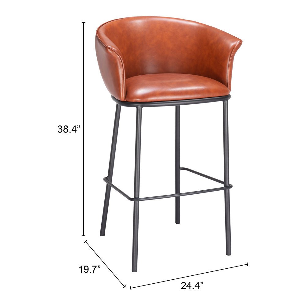 Banco Alto para Bar y Barra - ZUO GARSTON - Varios Colores - Asiento y Respaldo Tapizados en Piel Sintética - 110178 - Zuo - NOGAL BEAT - Banco Comercial
