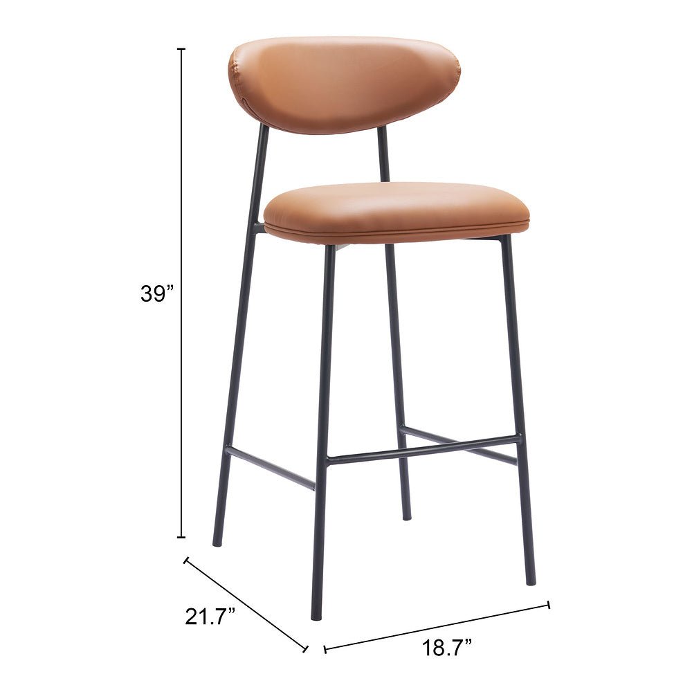 Banco Alto para Barra de Hotel - ZUO RORUN - Café - Asiento y Respaldo Tapizados en Piel Sintética - 110338 - Zuo - NOGAL BEAT - Banco Comercial