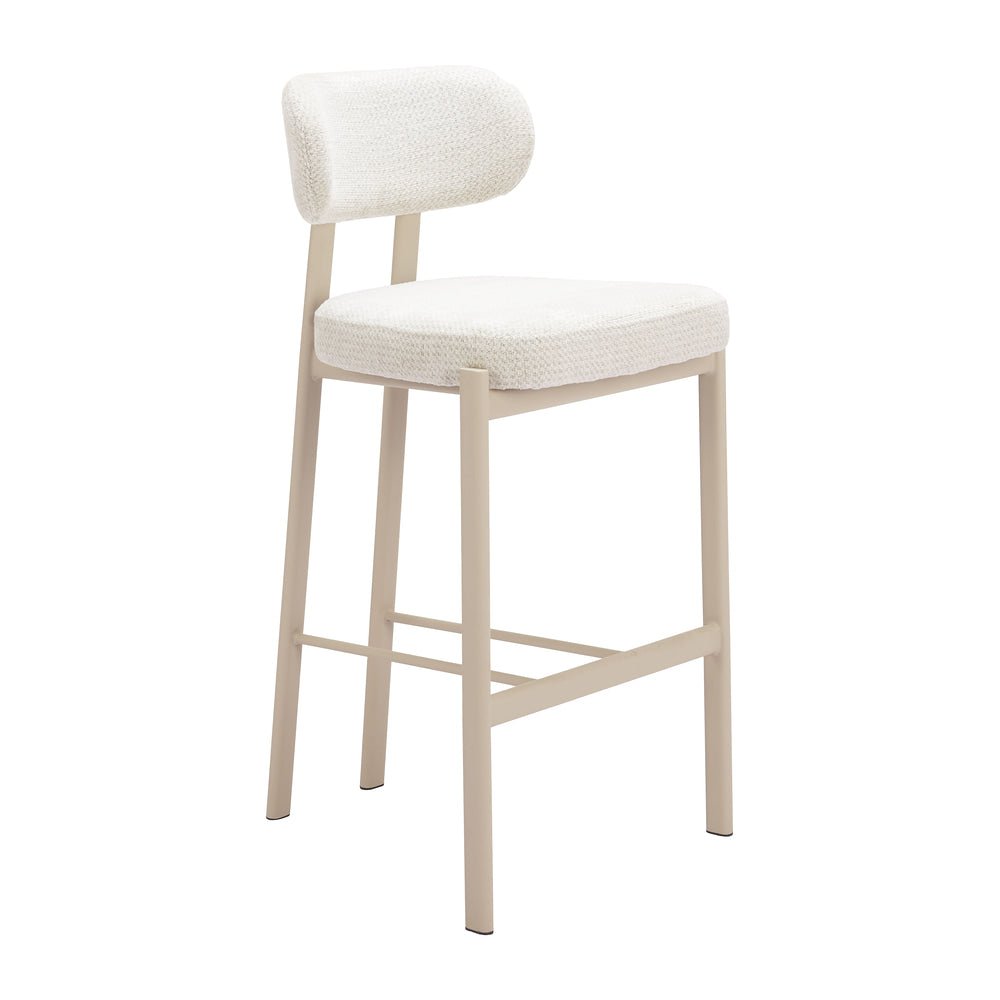 Banco Alto para Cafetería - ZUO AUREA - Gris Claro - Asiento y Respaldo Tapizados en Tejido Texturizado - 110863 - Zuo - NOGAL BEAT - Banco Comercial