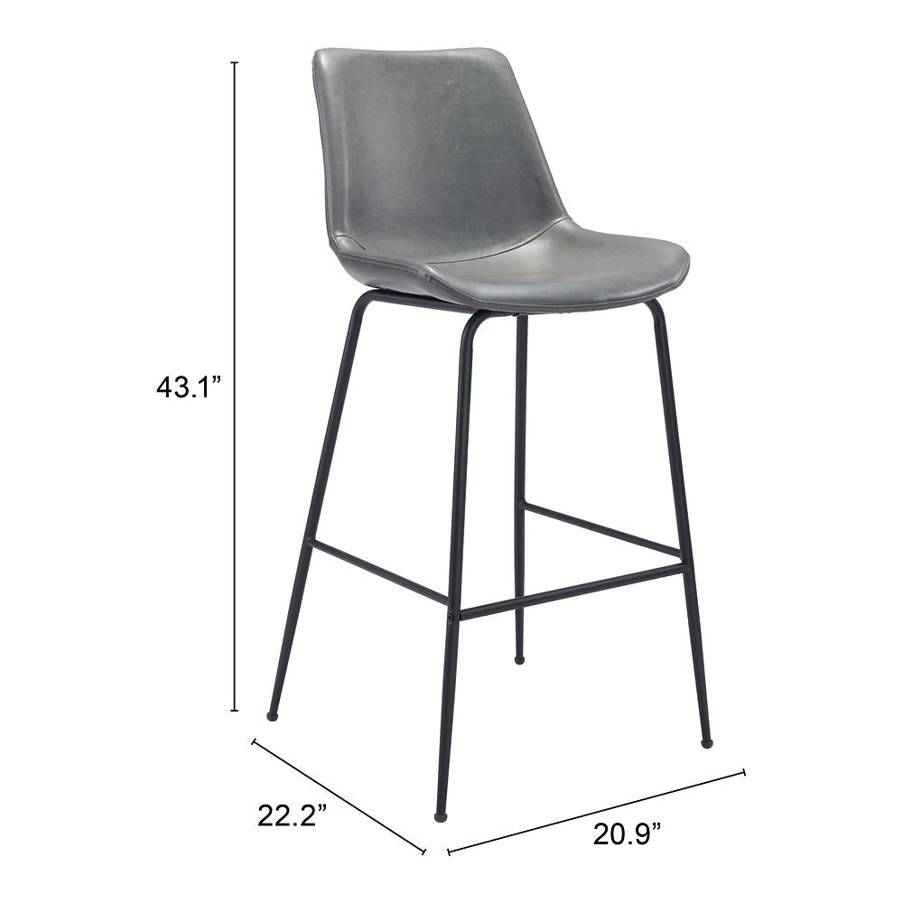 Banco Alto para Cafetería - ZUO BYRON - Gris - Asiento y Respaldo Tapizados en Piel Sintética - 101772 - Zuo - NOGAL BEAT - Banco Comercial