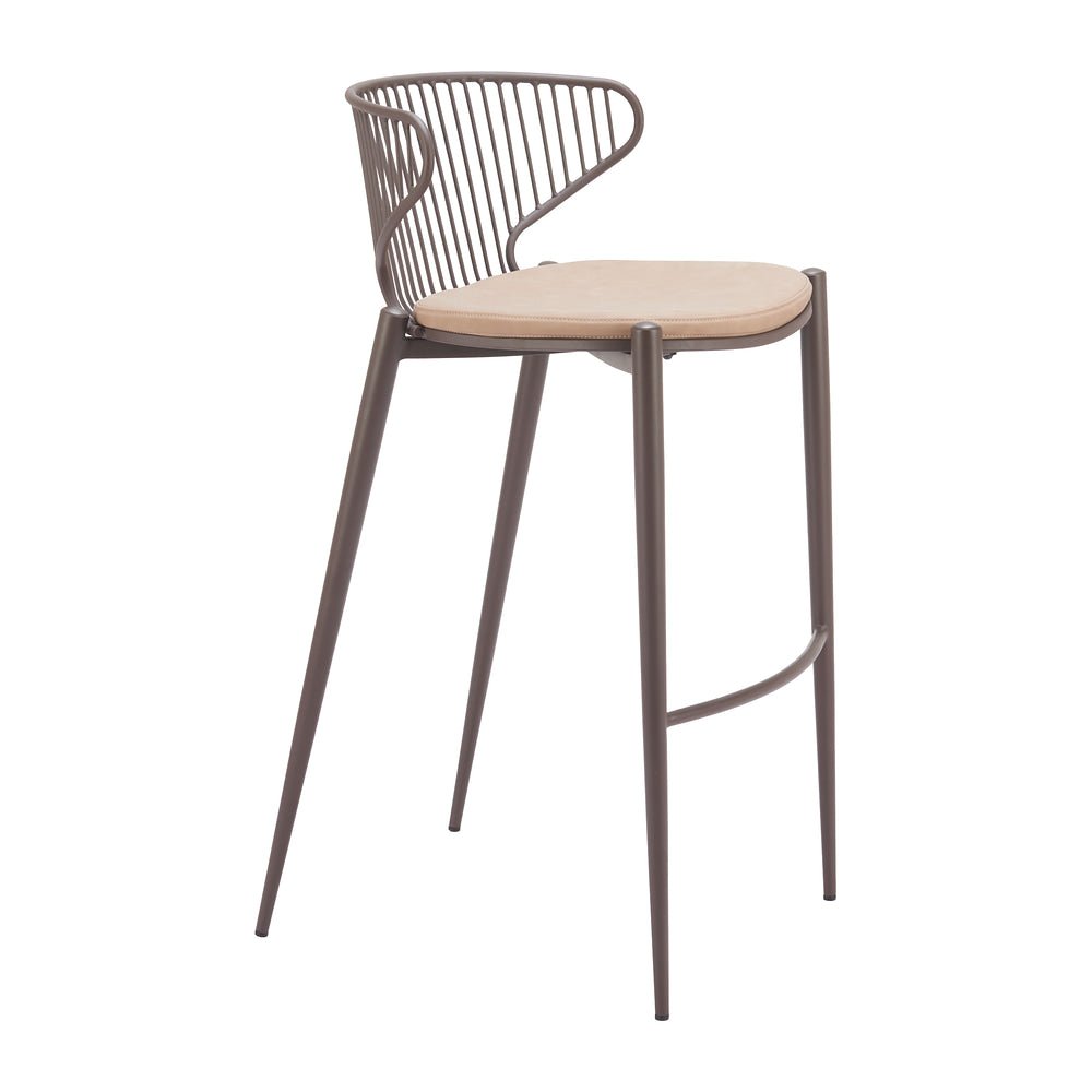 Banco Alto para Cantina - ZUO SILUES - Varios Colores - Asiento y Respaldo Tapizados en Piel Sintética - 110824 - Zuo - NOGAL BEAT - Banco Comercial