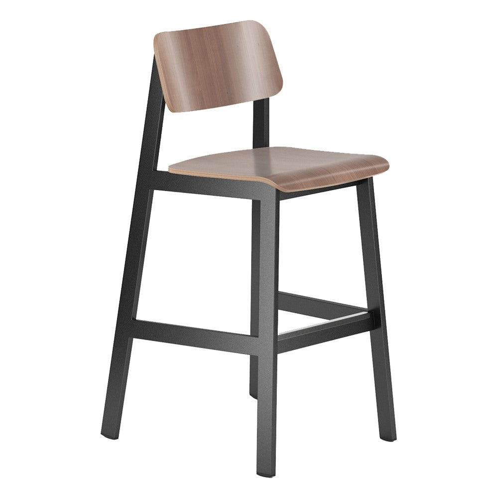 Banco Alto para Comedor de Empresa - GEBESA GRC SADIE LL - Frente 52 cm - Estructura de Acero - GGRS300 - GEBESA - NOGAL BEAT - Banco Comercial