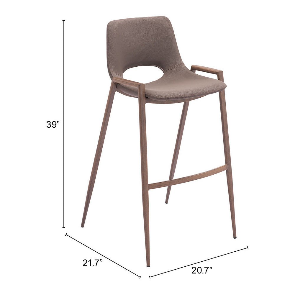 Banco Alto para Comedor de Empresa - ZUO DESI 53x55 109734 - Varios Colores - Asiento y Respaldo Tapizados en Piel Sintética - 109734 - Zuo - NOGAL BEAT - Banco Comercial
