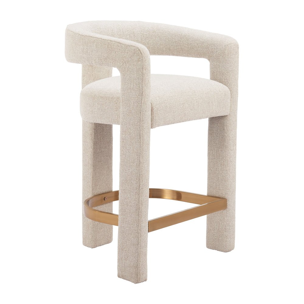 Banco Alto para Comedor de Empresa - ZUO SAIKO - Beige - Asiento y Respaldo Tapizados en Tejido Texturizado - 110649 - Zuo - NOGAL BEAT - Banco Comercial