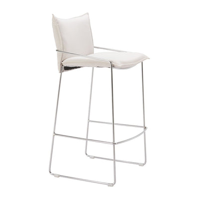 Banco Alto para Pub - ZUO POLA - Blanco - Asiento y Respaldo Tapizados en Lino Sintético - 110875 - Zuo - NOGAL BEAT - Banco Comercial
