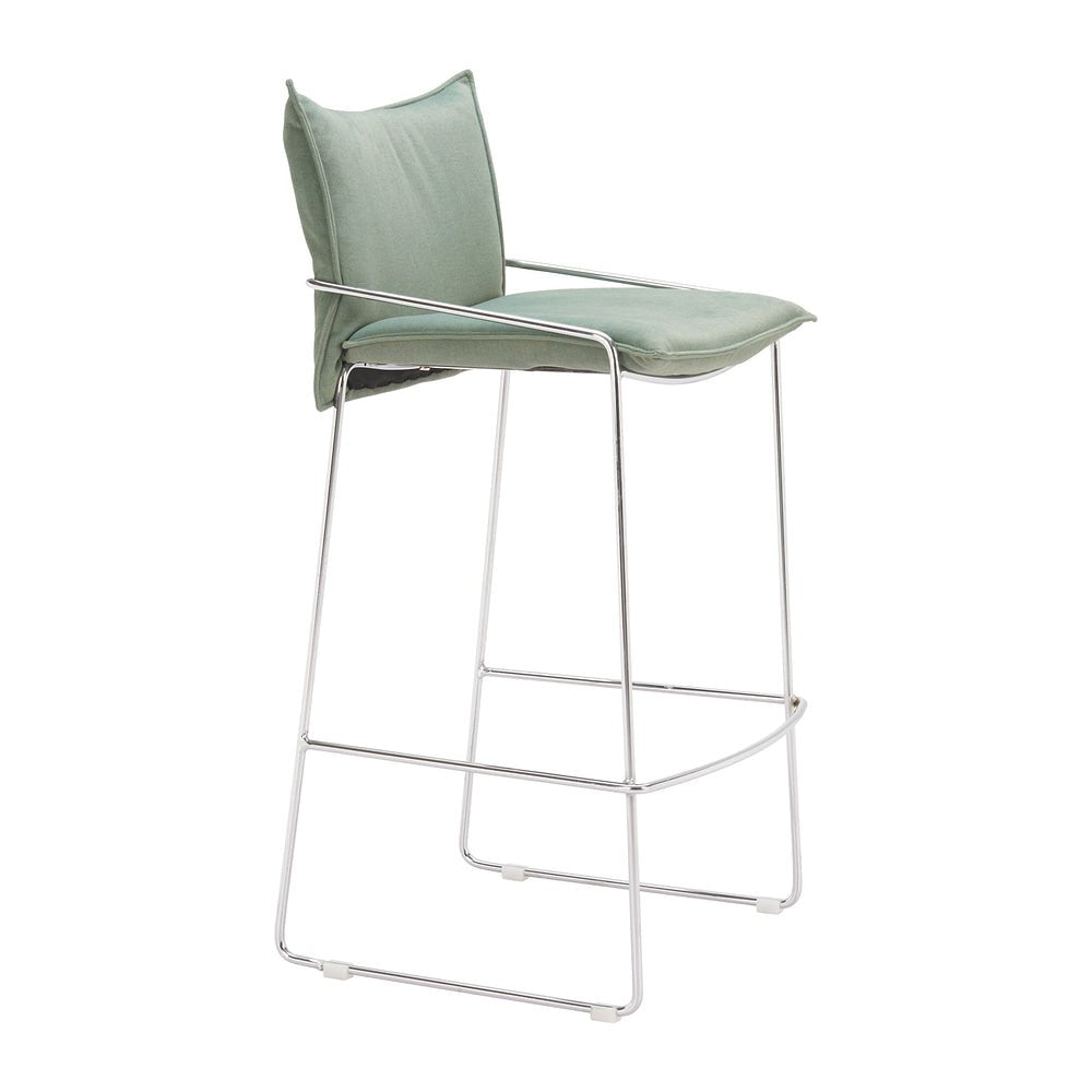Banco Alto para Pub - ZUO POLA - Verde - Asiento y Respaldo Tapizados en Lino Sintético - 110877 - Zuo - NOGAL BEAT - Banco Comercial