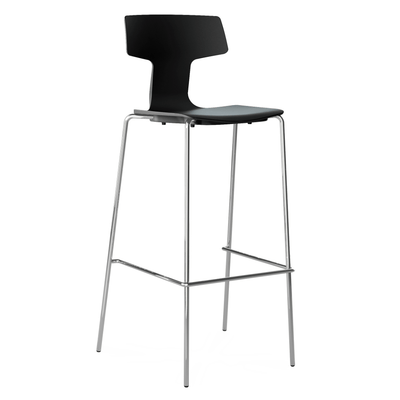 Taburete alto Colos Split 3A en polipropileno de una sola pieza con estructura de acero tubular cromado.
