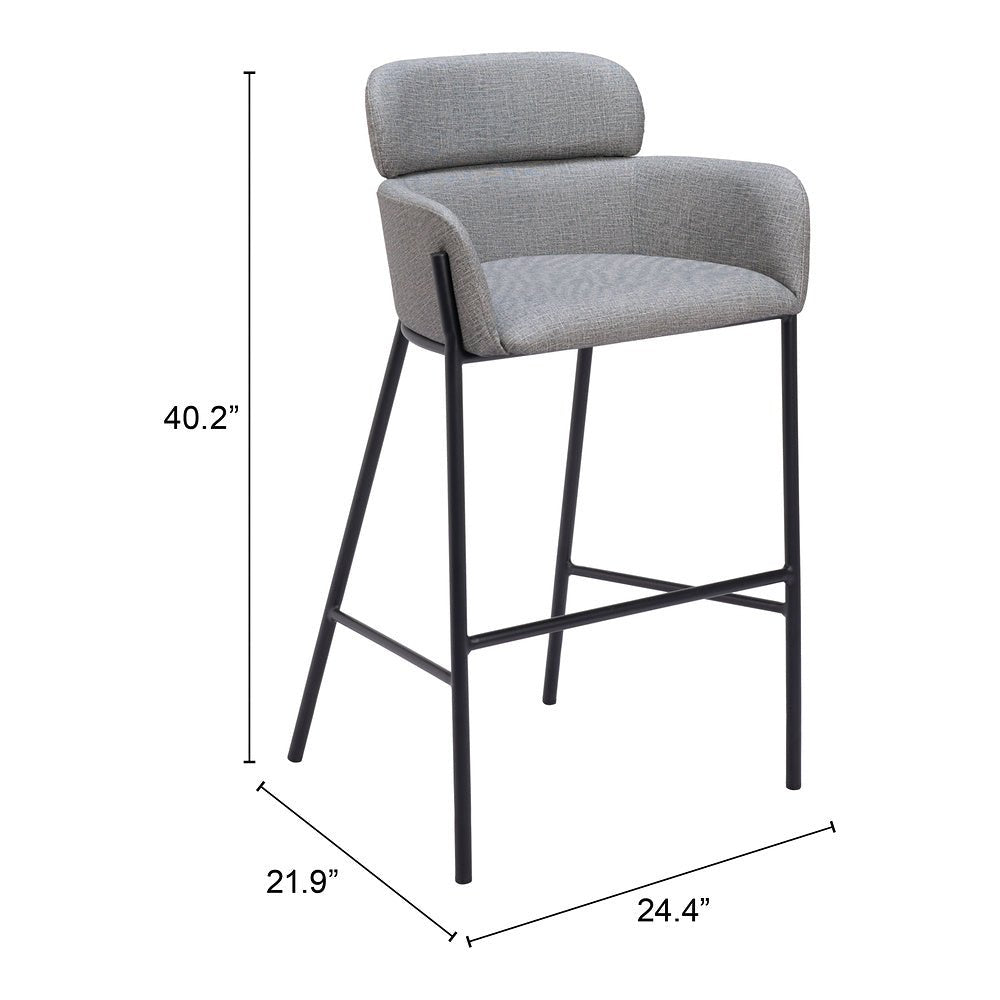 Banco Alto para Restaurante - ZUO BREMOR - Gris Pizarra - Asiento y Respaldo Tapizados en Lino Sintético - 110173 - Zuo - NOGAL BEAT - Banco Comercial