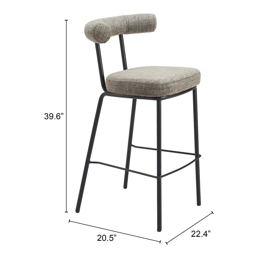 Banco Alto para Restaurante - ZUO KEDE - Verde Tweed - Asiento y Respaldo Tapizados - 110100 - Zuo - NOGAL BEAT - Banco Comercial