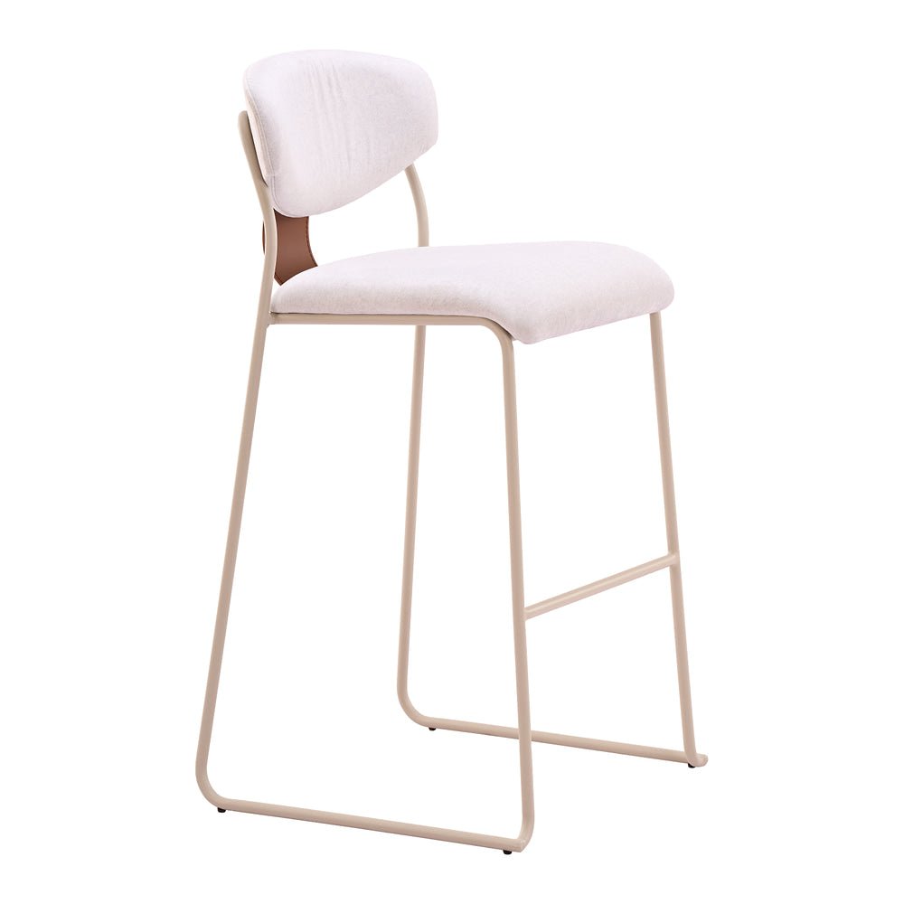 Banco Alto para Restaurante - ZUO MEADOW - Blanco Nube - Asiento y Respaldo Tapizados en Piel Sintética - 111214 - Zuo - NOGAL BEAT - Banco Comercial