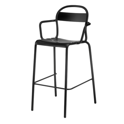 Banco alto con brazos Colos Stecca 6 de estructura de aluminio tubular y solera de aluminio para exterior