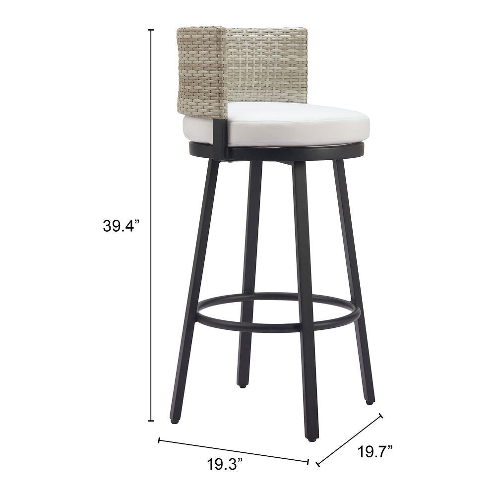 Banco Alto para Terraza y Barra Exterior - ZUO MIDNIGHT WAVE - Blanco - Asiento y Respaldo Tapizados con Tela para Exterior - 704027 - Zuo - NOGAL BEAT - Banco de Terraza
