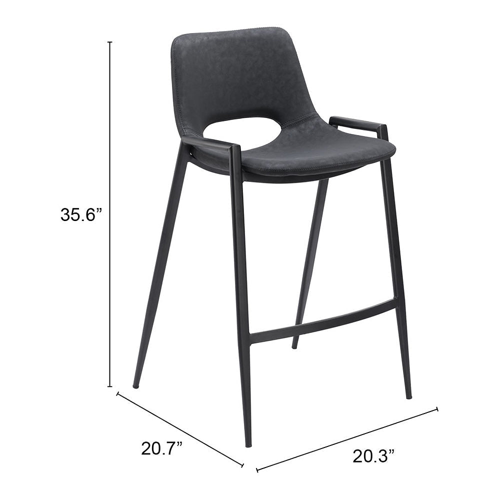 Banco Mostrador para Barra de Hotel - ZUO DESI - Negro - Asiento y Respaldo Tapizados en Piel Sintética - 109537 - Zuo - NOGAL BEAT - Banco Comercial