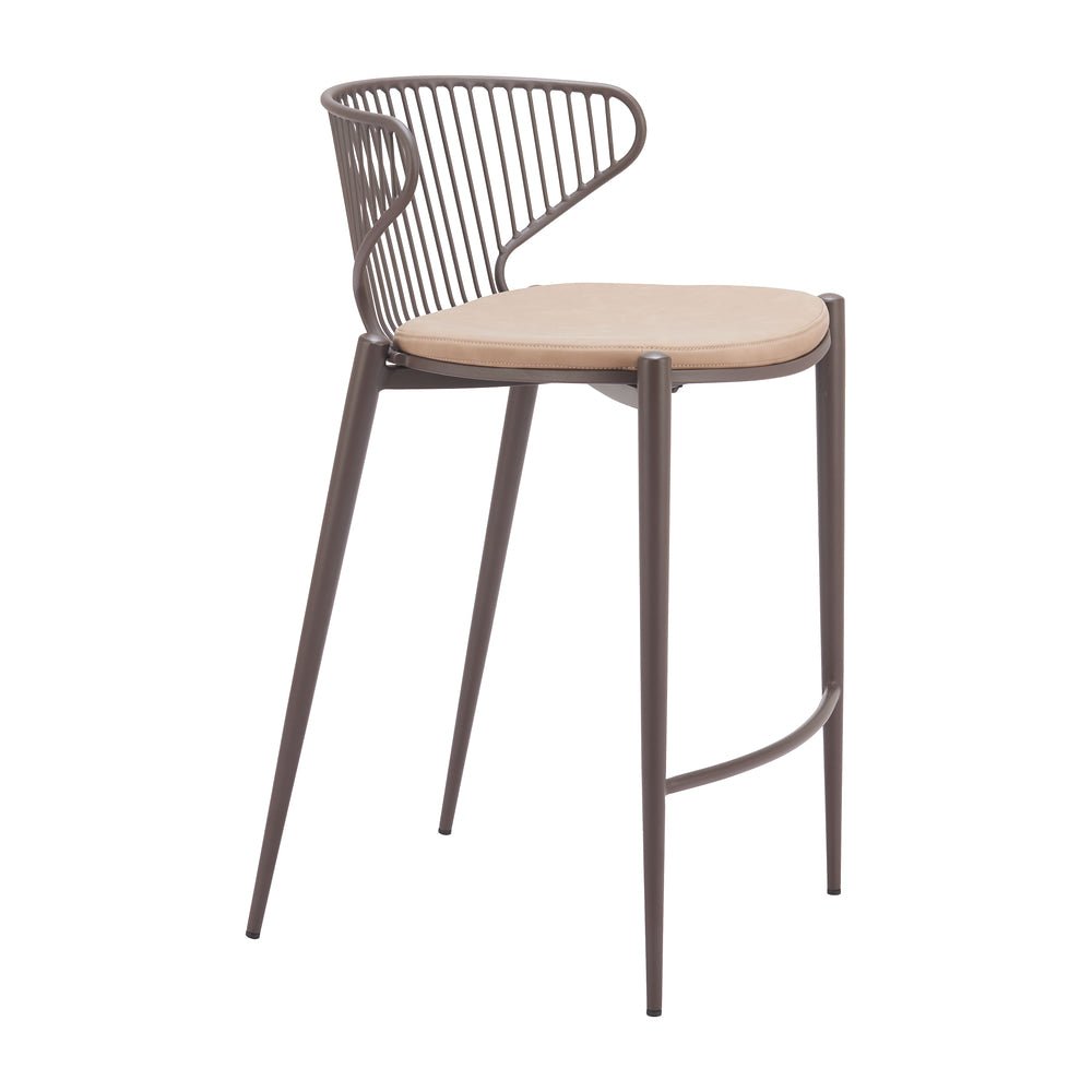Banco Mostrador para Pub - ZUO SILUES - Varios Colores - Asiento y Respaldo Tapizados en Piel Sintética - 110823 - Zuo - NOGAL BEAT - Banco Comercial