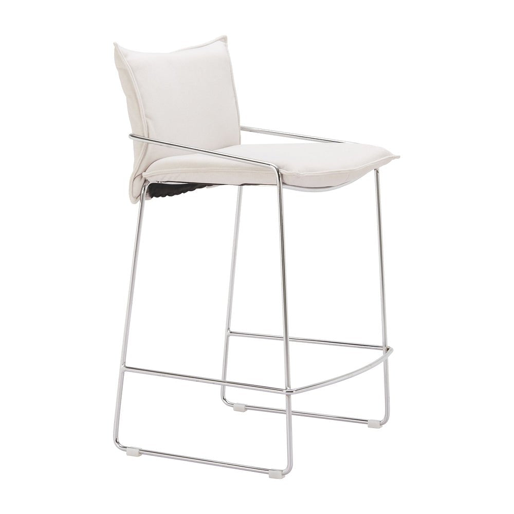 Banco Mostrador para Restaurante - ZUO POLA - Blanco - Asiento y Respaldo Tapizados en Lino Sintético - 110872 - Zuo - NOGAL BEAT - Banco Comercial