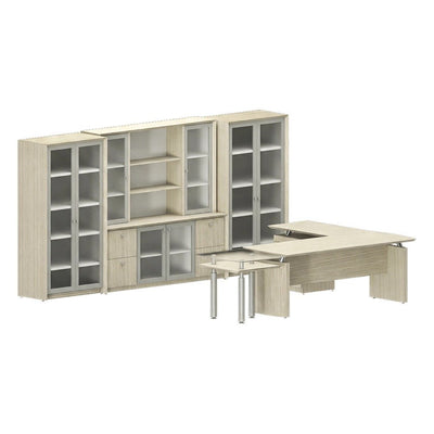 Conjunto CEO para Dirección General - GEBESA CONTEMPO - Frente 360 cm - Con Puertas de Vidrio - GCC100CV - GEBESA - NOGAL BEAT - Escritorio de Oficina