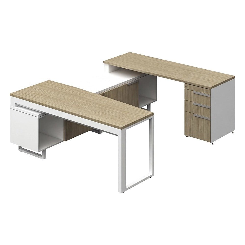 Conjunto Semi Ejecutivo para Oficina Privada - GEBESA G-CONNECT - Pata “O” - Frente 180 cm - Izquierda - GBG130LCN - GEBESA - NOGAL BEAT - Escritorio de Oficina
