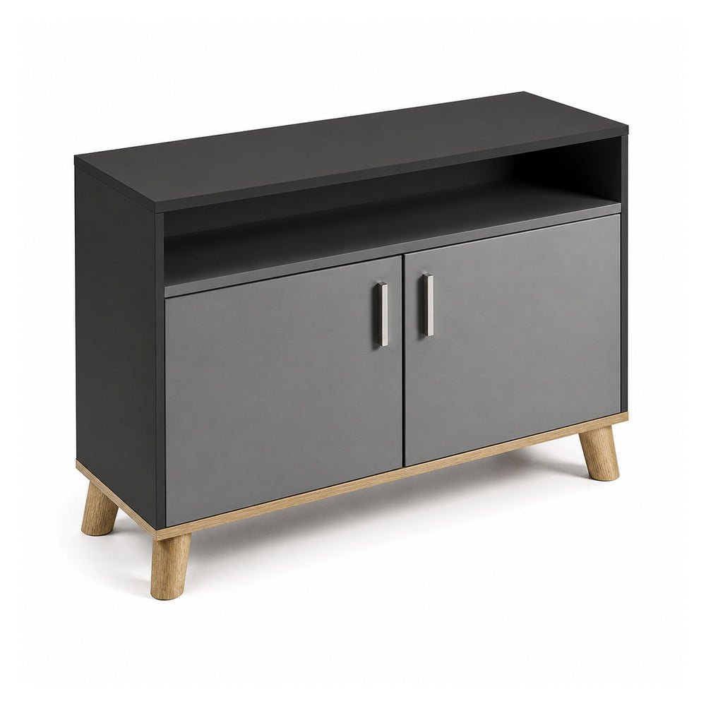 Credenza Alta 2 Puertas Abatibles - VERSA DASH - Estructura Negra - Patas de Madera de Haya - DS-848 - VERSA - NOGAL BEAT - Credenza