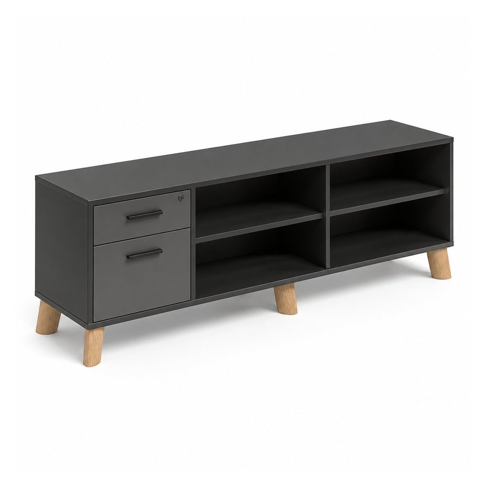 Credenza Baja Izquierda - VERSA DASH - Estructura Negra - Patas de Madera de Haya y 2 Entrepaños 28mm Ajustables - DS-822IM - VERSA - NOGAL BEAT - Credenza