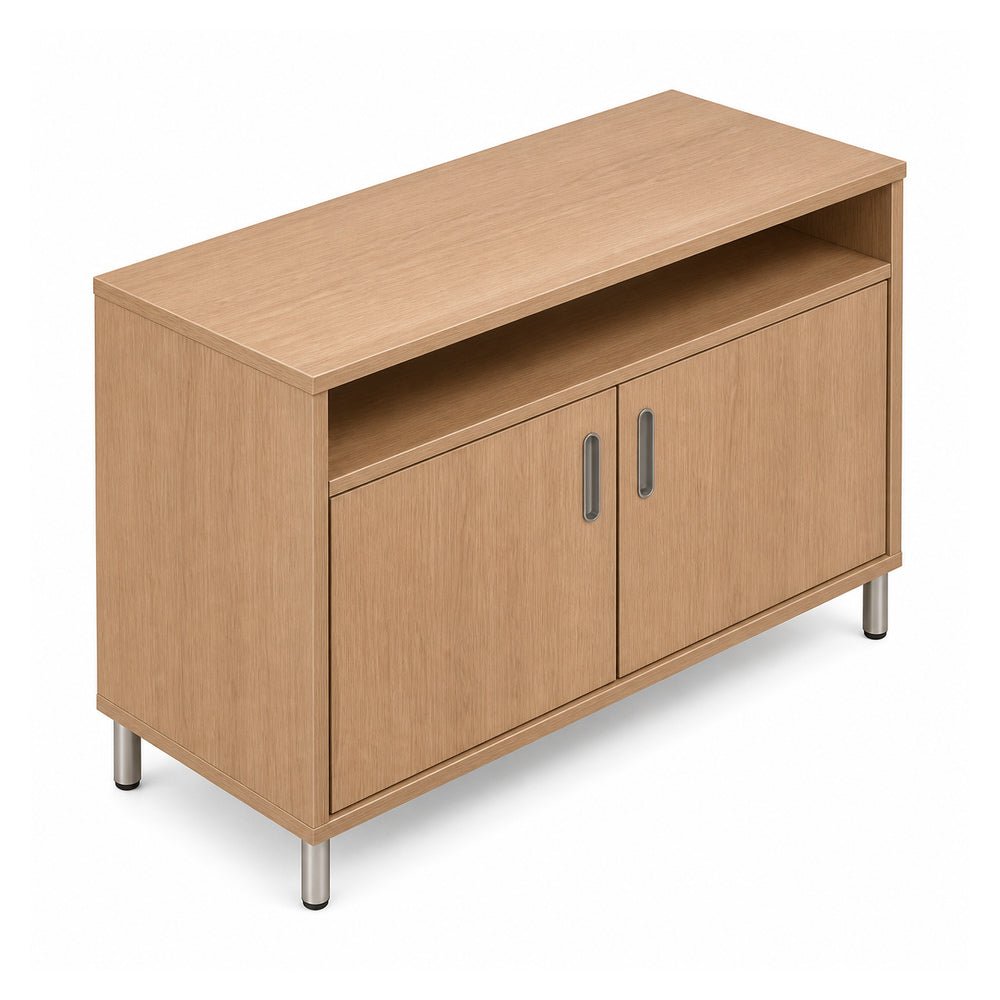 Credenza para Oficina Alta con 2 Puertas Abatibles - VERSA READY - Varios Colores - 1 Entrepaño Superior Abierto Fijo Melamínico - RE-848 - VERSA - NOGAL BEAT - Credenza