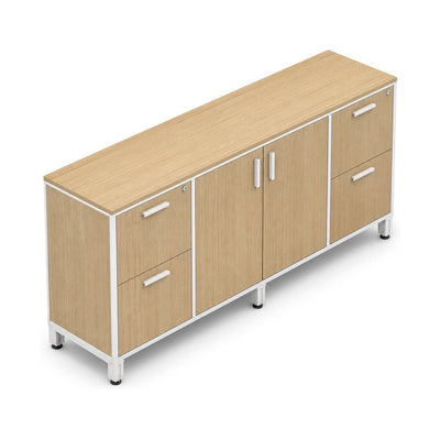 Credenza para Oficina Alta con 4 Gavetas de Archivo - VERSA LEVA - 1 Entrepaño Central Ajustable - VP-864 LEVA - VERSA - NOGAL BEAT - Credenza