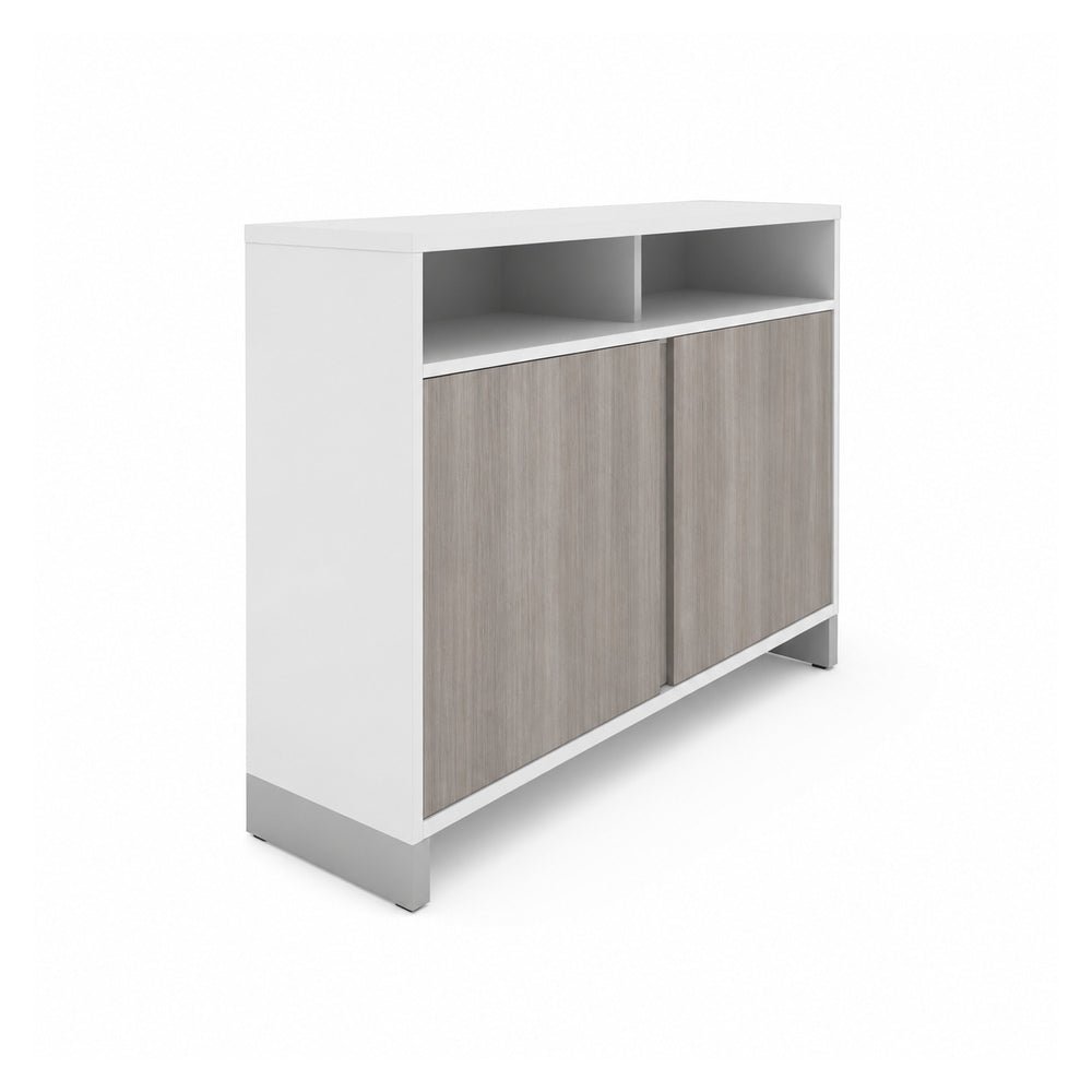 Credenza para Oficina Alta - VERSA AXIO - Blanco/Gris - 1 Entrepaño Superior Abierto Fijo Melamínico - AO-848 - VERSA - NOGAL BEAT - Credenza