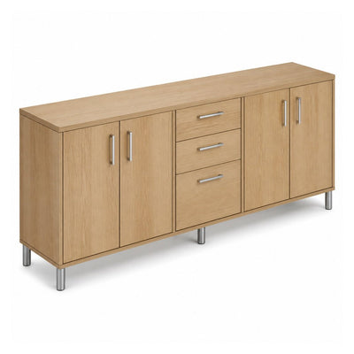 Credenza para Oficina Alta - VERSA READY - Varios Colores - 2 Entrepaños Laterales Melamínicos Ajustables en Altura - RE-866 - VERSA - NOGAL BEAT - Credenza