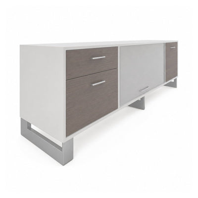 Credenza para Oficina Baja con Cajoneras (cerradura+gaveta Folder Colgante) - VERSA AXIO - Blanco/Gris - Altura 57 cm - 1 Entrepaño Central Interno Melamínico Ajustable - AO-830 - VERSA - NOGAL BEAT - Credenza