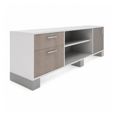 Credenza para Oficina Baja con Cajoneras (cerradura+gaveta Folder Colgante) - VERSA AXIO - Blanco/Gris - Altura 57 cm - Entrepaño Metálico Troquelado - AO-828 - VERSA - NOGAL BEAT - Credenza