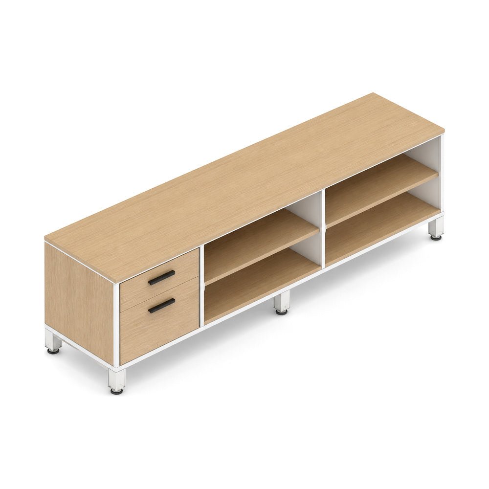 Credenza para Oficina Baja Izquierda - VERSA VENTO PLUS - Varios Colores - Altura 52 cm - 2 Entrepaños Metálicos Troquelado Link Ajustables en Altura - VP-822IM VENTO PLUS - VERSA - NOGAL BEAT - Credenza