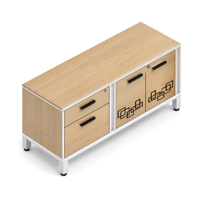 Credenza para Oficina Baja - VERSA LEVA - Altura 52 cm - Puertas Metálicas Troquelado Link - VP-814IM LEVA - VERSA - NOGAL BEAT - Credenza