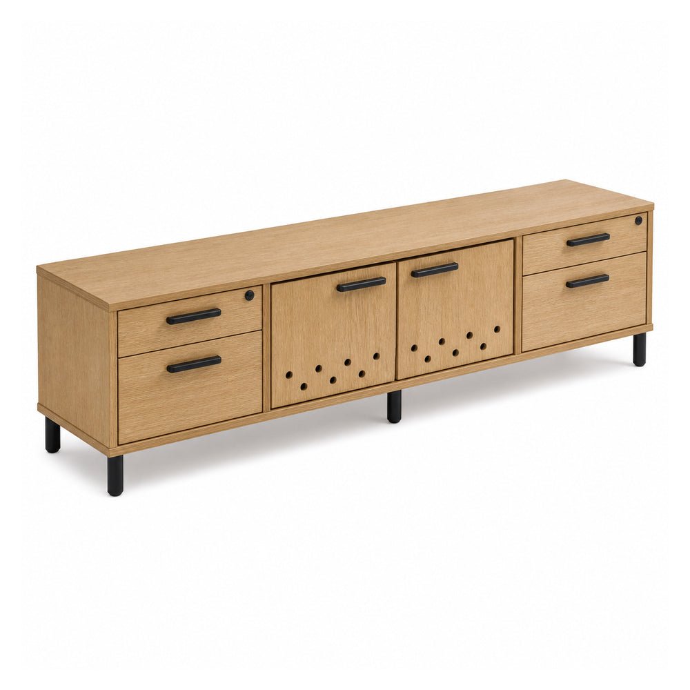 Credenza para Oficina Baja - VERSA READY - Varios Colores - Altura 52 cm - 2 Puertas Metálicas Estampado Plug con Entrepaño Melamínico - RE-830M - VERSA - NOGAL BEAT - Credenza