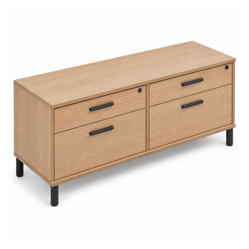 Credenza para Oficina Baja - VERSA READY - Varios Colores - Frente 120 cm y Altura 57 cm - 4 Patas Cortas Ready Acero Blanco Altura 12cm - RE-806 - VERSA - NOGAL BEAT - Credenza