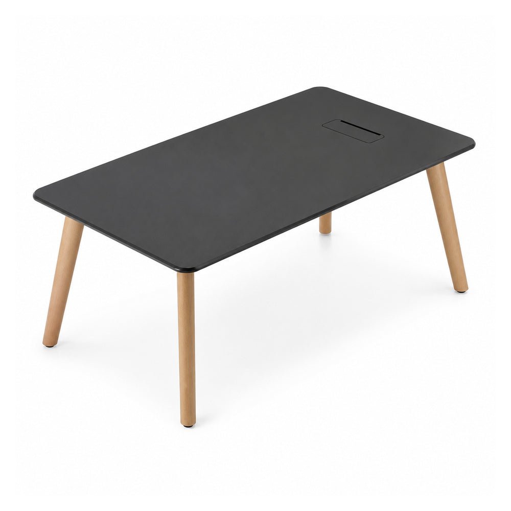 Escritorio de Oficina Recto - VERSA DASH - Estructura Metálica Negra con Patas de Madera de Haya y 4 Patas - 140 × 75 cm - DS-114 - VERSA - NOGAL BEAT - Escritorio de Oficina
