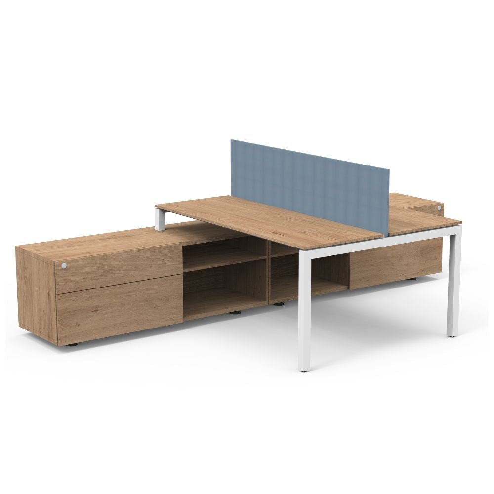 Estación de trabajo con credenza lateral SPBNCH con cubierta de melamina y estructura de acero
