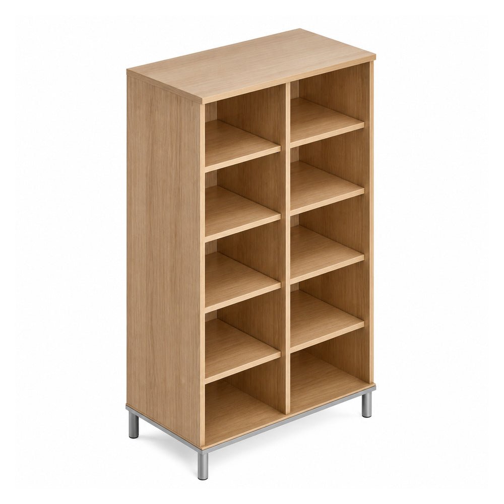 Librero para Oficina Alto con Division Central y - VERSA READY - Estructura Blanco - Entrepaños Ajustables en Altura - RE-889 - VERSA - NOGAL BEAT - Librero