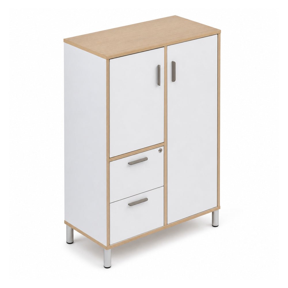 Librero para Oficina Alto - VERSA READY - Estructura Blanco - 1 Puerta Media con Entrepaño Interno Melamínico Ajustable - RE-880I - VERSA - NOGAL BEAT - Librero